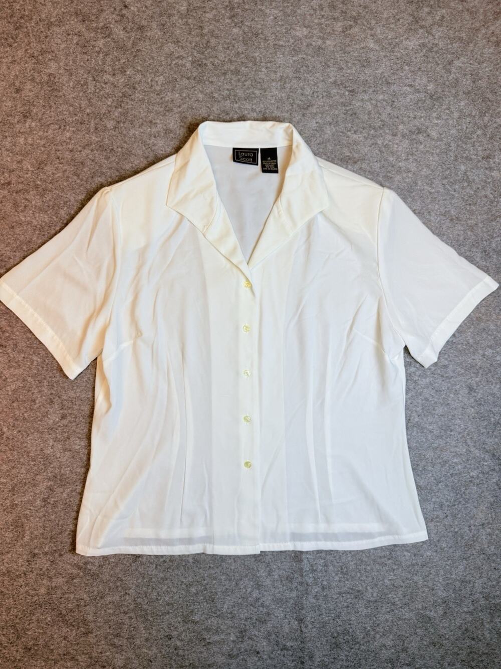 Laura Scott Short Sleeve Button Up Blouse Cream Women's Size 14